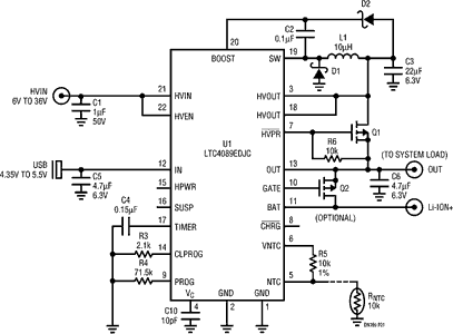 Figure 1. Schematic illustrates multiple input voltage capability